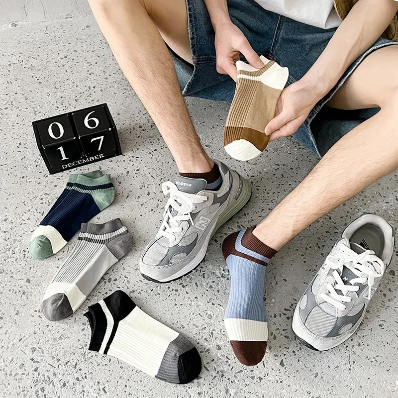 

Men's Socks Summer Thin Color Matching Short Barrel Stockings Man Ankle Covering Vertical Fringe Loose Breathable Socks for Men