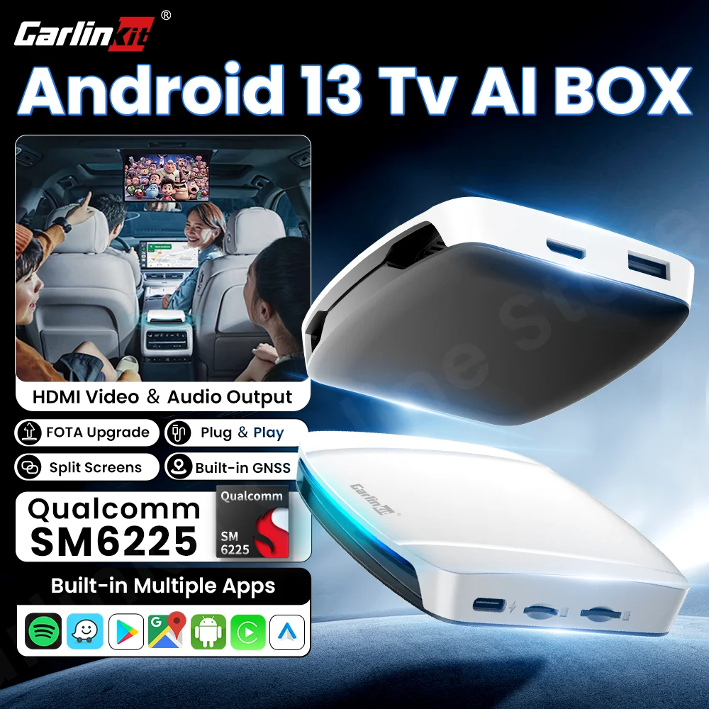 Carlinkit UHD Android 13 Tv Box SM6225 Qualcomm 8 Core Android Auto CarPlay Wireless Adapter Support Netflix Youtube HDMI Output