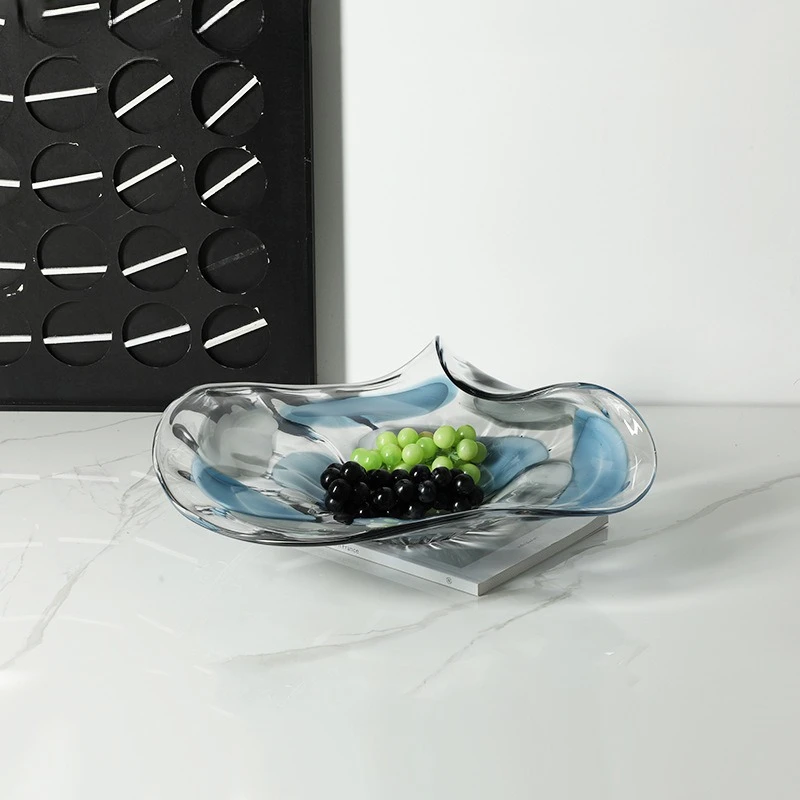 Kreative nordische moderne farbenfrohe Obstschale aus Rollglas, Snackteller für den Esstisch, hochwertiges Deko-Ornament
