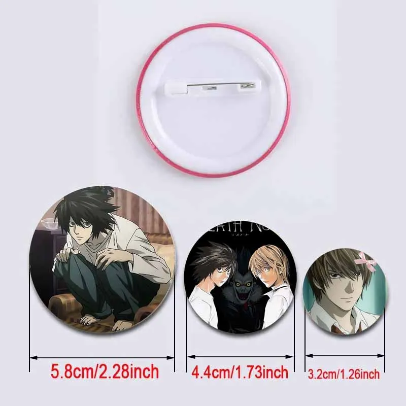 Japanese Anime Death Note Enamel Pins Tinplate Round Brooch L Killer Yagami Light Cosplay Badge Backpacks Clothing Jewelry Gifts