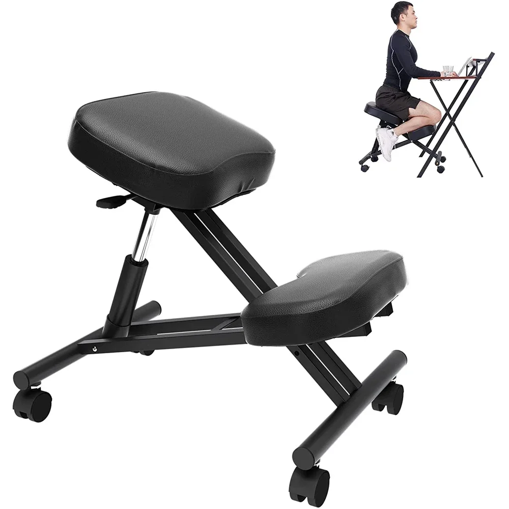 Ergonomic Kneeling Chair - Home Office Desk Stool for Back Posture Support, Comfortable Cushions, Angled Seat, Wheels, Rolling