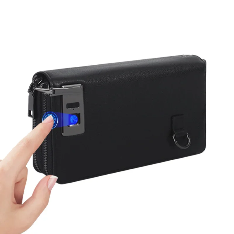 Portable fingerprint lock man wallet Anti-theft genuine leather clutch bags hand fingerprint bags handbag for man