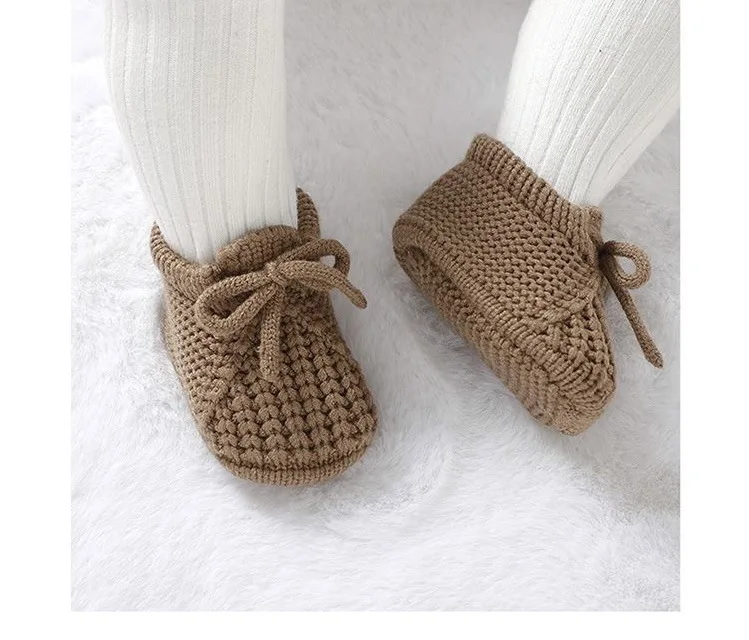 Newborn Knitted Baby Booties 0-12M, Warm Soft Sole First Walkers for Infant Boys Girls, Non-Slip Toddler Socks House Shoes