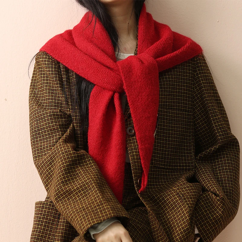 여성용 울 니트 삼각 스카프 숄 가을 겨울 따뜻한 영국식 한국식 목 보호 스카프 장식용 작... - 1