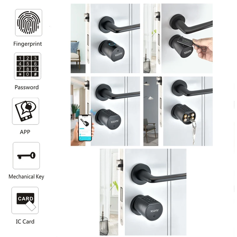 XSDTS Smart Cylinder Lock With Tuya Bluetooth App Fingerprint Password IC Card Key Include Easy Installation Replace ﻿