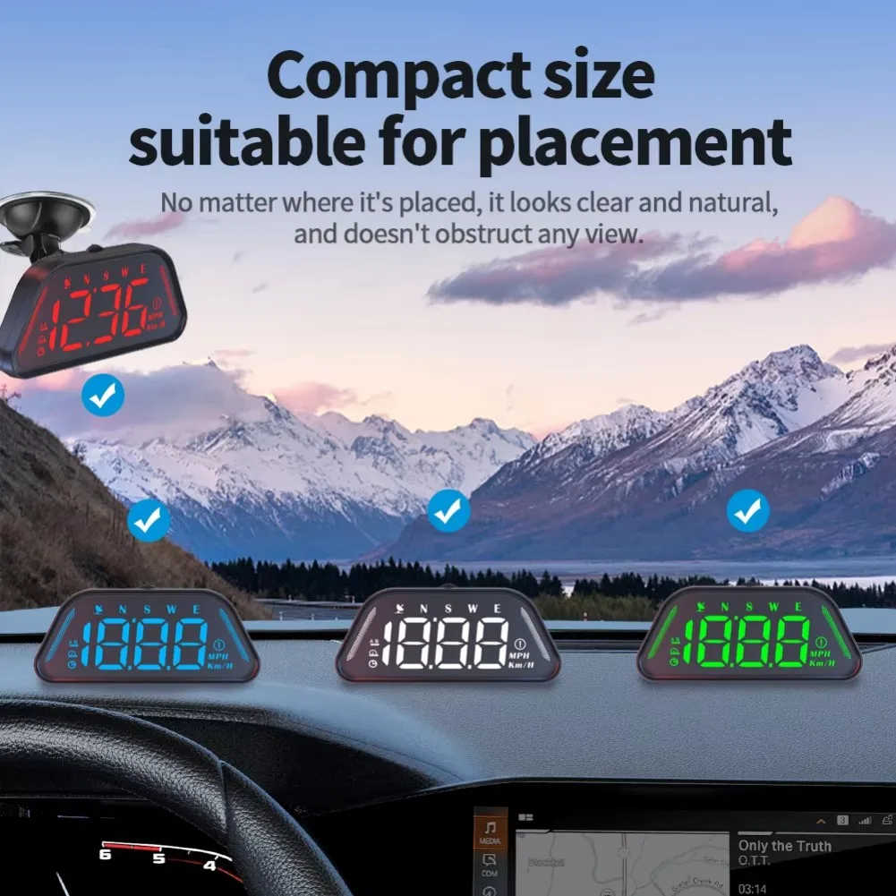 For Night Driving Car HUD Head Up Display Rotary Suction Cup Mount Anti-slip Pad Included Accurate GPS Speed Display