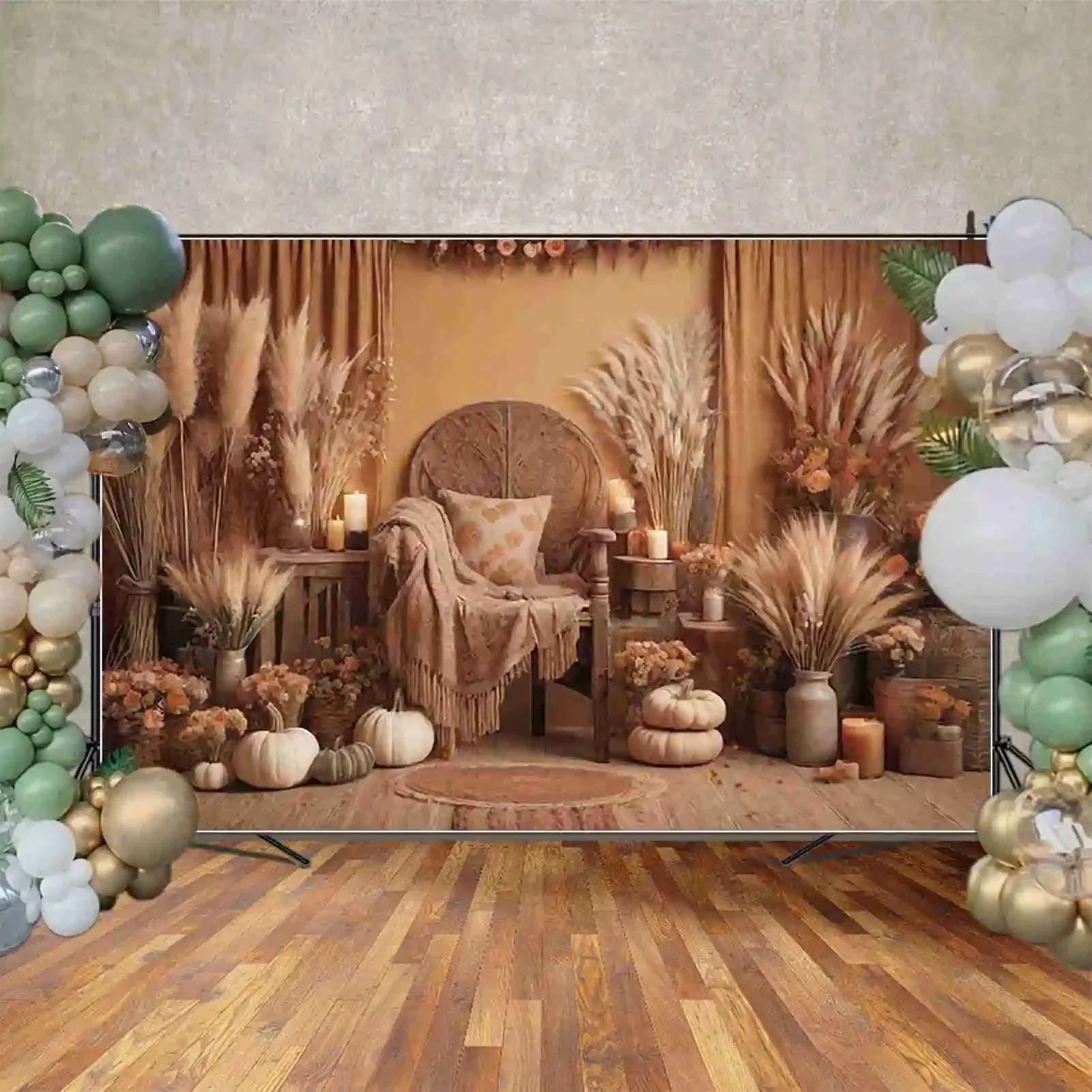 MOON.QG Bohemia Farm Autumn Photography Backdrop Autumn Thanksgiving Boho Photozone Background Baby Studio Photobooth Supplies