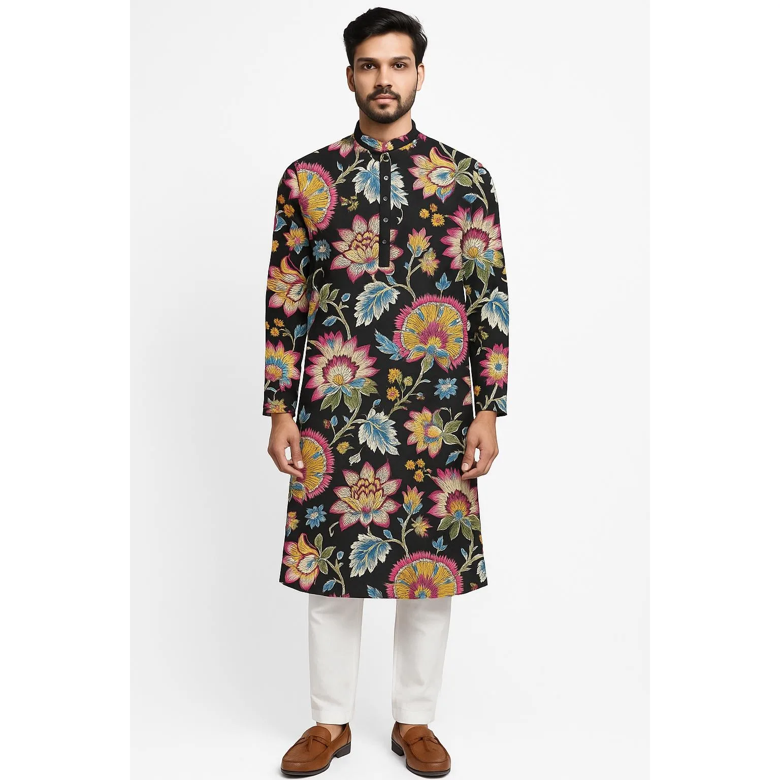 2026 ملابس علوية إسلامية للرجال نمط عرقي بأكمام طويلة وياقة واقفة قمصان غير رسمية ضيقة غير منتظمة بحاشية للرجال المغرب دبي #5