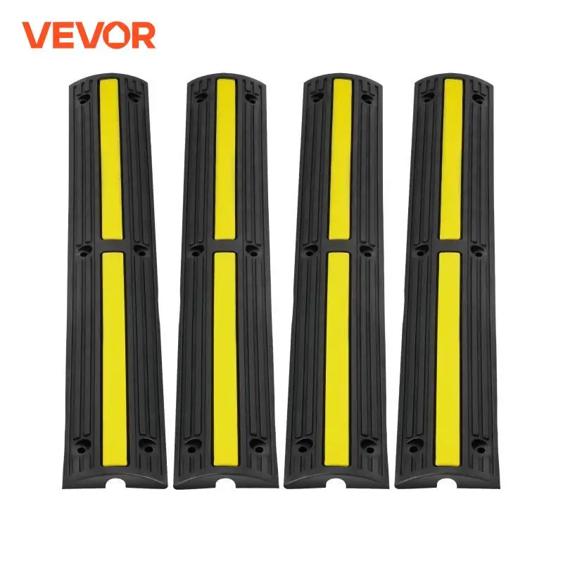 VEVOR 3.28 ft Cable Protector Ramp 4 PCs 1 Channel 18000 lbs/axle Capacity Heavy Duty Rubber Speed Bumps for Residential Areas