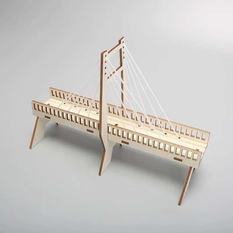 New！1 Set Wooden Cable-Stayed Bridge DIY Science Experiment Physical Model STEM Kit Handmade Assembly Craft Kids Educational Toy