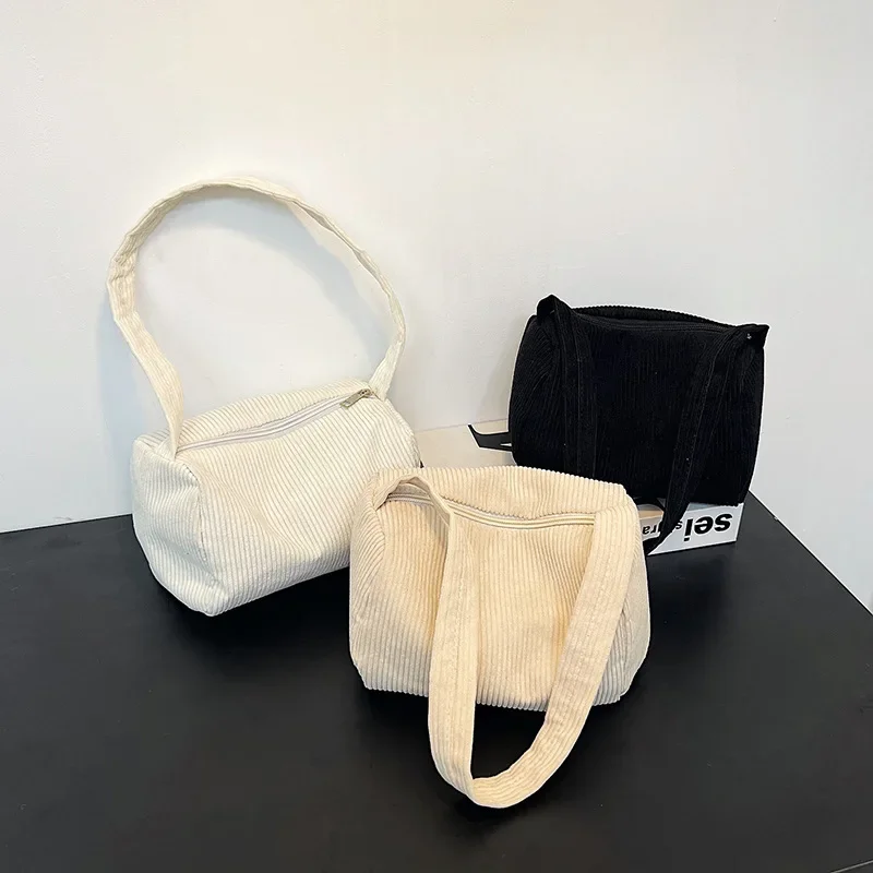 Fashion Women\'s Handbags Corduroy Underarm Bag Casual Women Shoulder Bags Solid Color Zipper Female Handbag Vintage Clutch