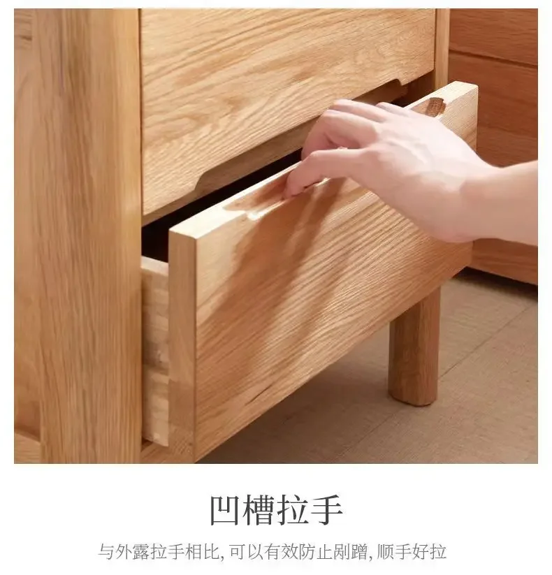 Modern minimalist solid wood bedside table, North American oak double drawn bedside table, light table