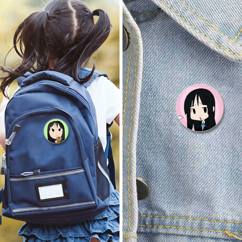 32/44mm Hirasawa Yui and Akiyama Mio Anime Figure Badge Cartoon Cosplay Cute Enamel Pins for Clothes Collar Accessories Jewelry