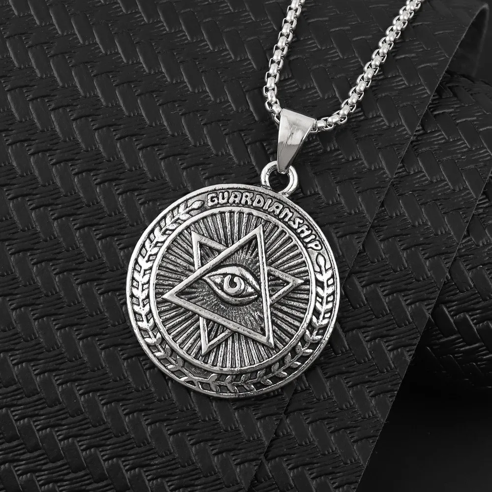 Vintage Masonic Omniscient Eye Pendant for Men Round Brand Necklace Gift Jewelry