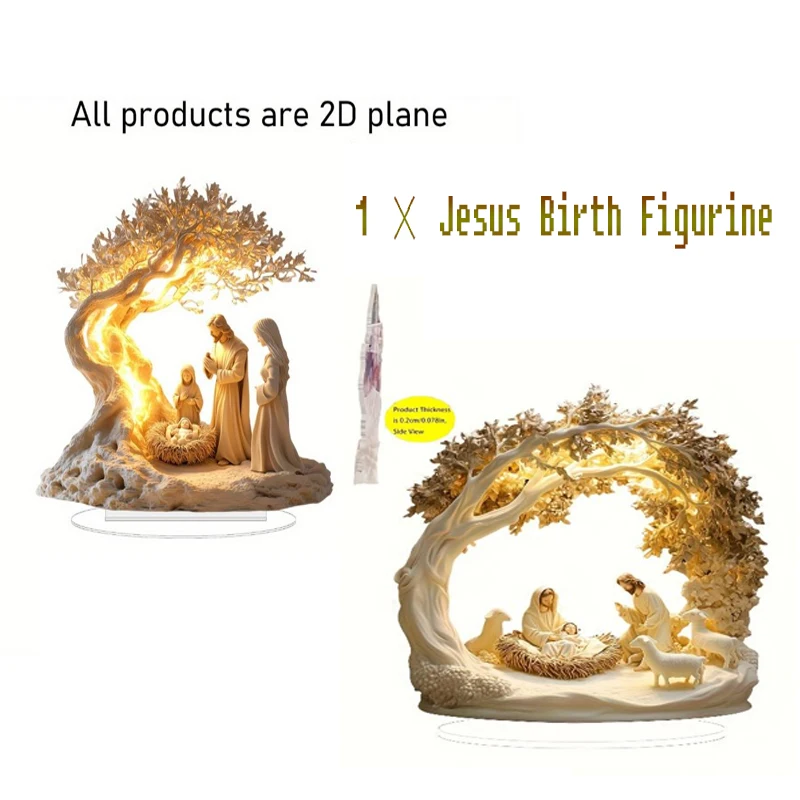 Estatuilla de nacimiento de Jesús, adorno de escena de nacimiento de Jesús, acrílico plano 2D, decoración de mesa, escritorio de Navidad