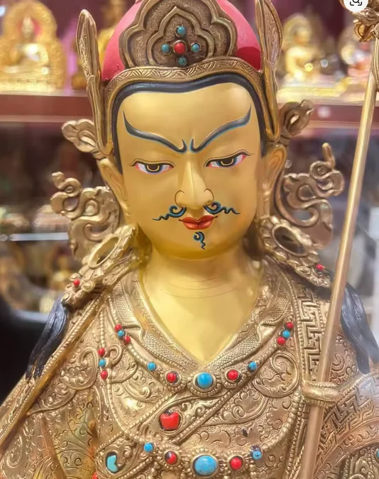 53cm Nepal hand inlay Copper gilding Padmasambhava buddha statue Guru Rinpoche sculpture