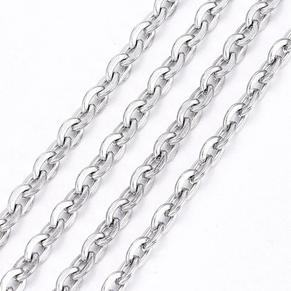 Resistant 304 Stainless Steel Cable Chains Unwelded Flat Oval Stainless Steel Color 4x3mm