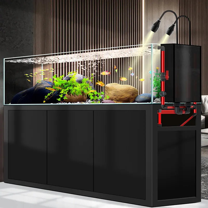 2026 new large fish tank aquarium bottom filter ultra-white glass side overflow landscaping grass tank