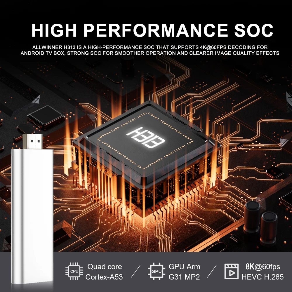 YOZHIXU Android14 TV Stick H313 HDR10 MaliG31 رباعي النواة A53 2.4G&5G Dual Wifi 8K Google Voice Assistant Netflix Media Player Q15