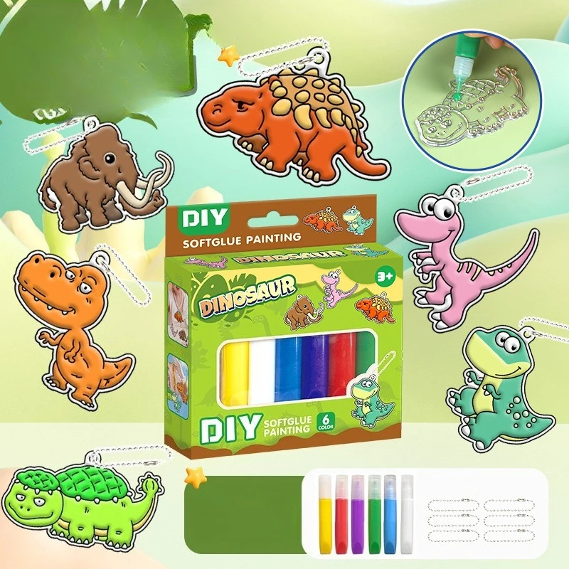 3d diy sem assar cola pintura graffiti placa de cristal dos desenhos animados pingente halloween natal chaveiro dinossauro aniversário crianças presente