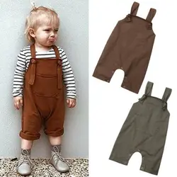 0-18 Months Baby Summer Romper  Solid Color Adjustable Suspender Straps Romper  Bottom Snap Buttons  Jumpsuit Overalls