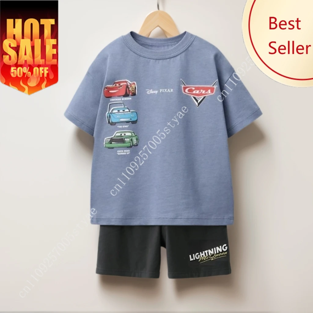 

Disney Boys 2PC Set Cartoon Tee Shorts Spring Clothes Suit Lightning McQueen Car Print T-shirt Bottom Child Round Neck Top Suits