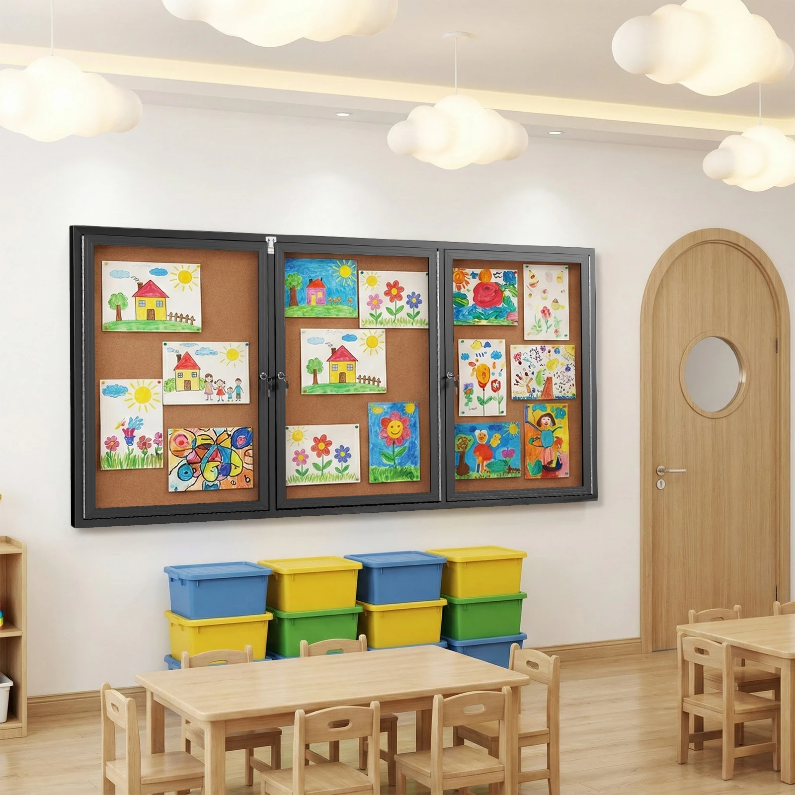 

Влагостойкая пробковая доска для объявлений в алюминиевой раме с запирающейся стеклянной дверцей для школ, офисов, классов, коммерческих помещений