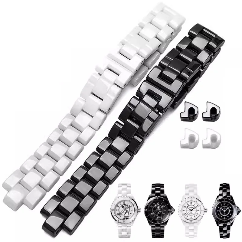 Premium-Grade Ceramic Watchbands Black White For J12 Bracelet 16mm 19mm Strap Stainless steel Folding Buckle watch chain