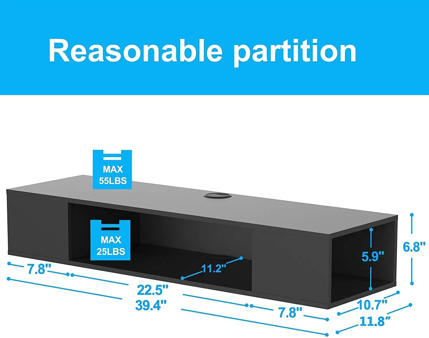 Wall Mounted TV Stand with LED Light 39.4