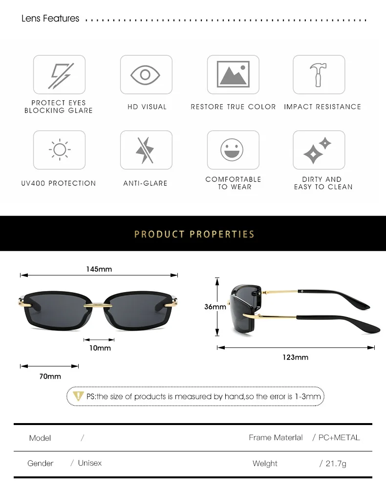 Coole randlose y2k Sonnenbrille für Frauen neue Steampunk Brille Trend Punk Shades Brillen Unisex Outdoor Brillen uv400 – Detail 4
