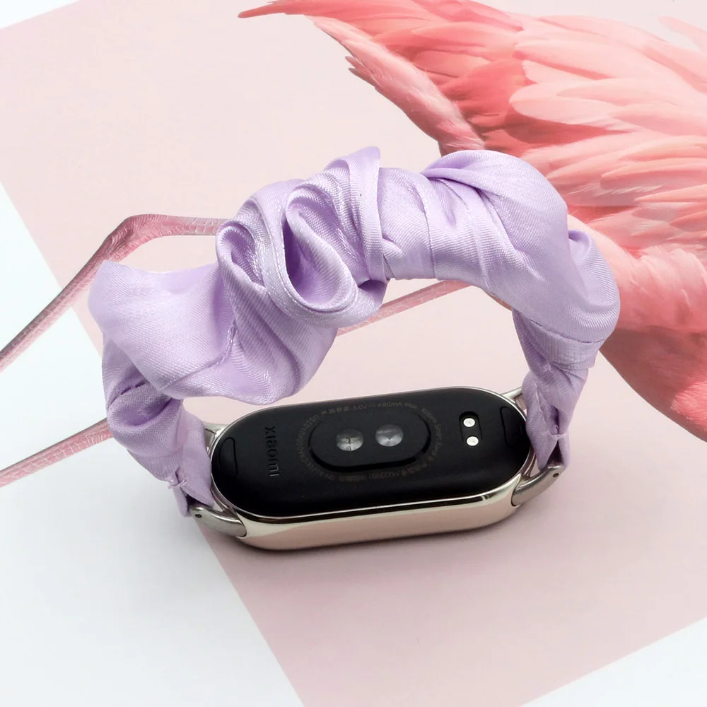 Purple Nylon Watch Strap Scrunchie Bracelet for Xiaomi Mi Smart Band 8/9 NFC Elastic Soft Fabric Replacement Wristband Scrunchy