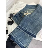 American retro low-waisted jeans female autumn new embroidery old casual fashion temperament slim Joker bell bottoms. 3