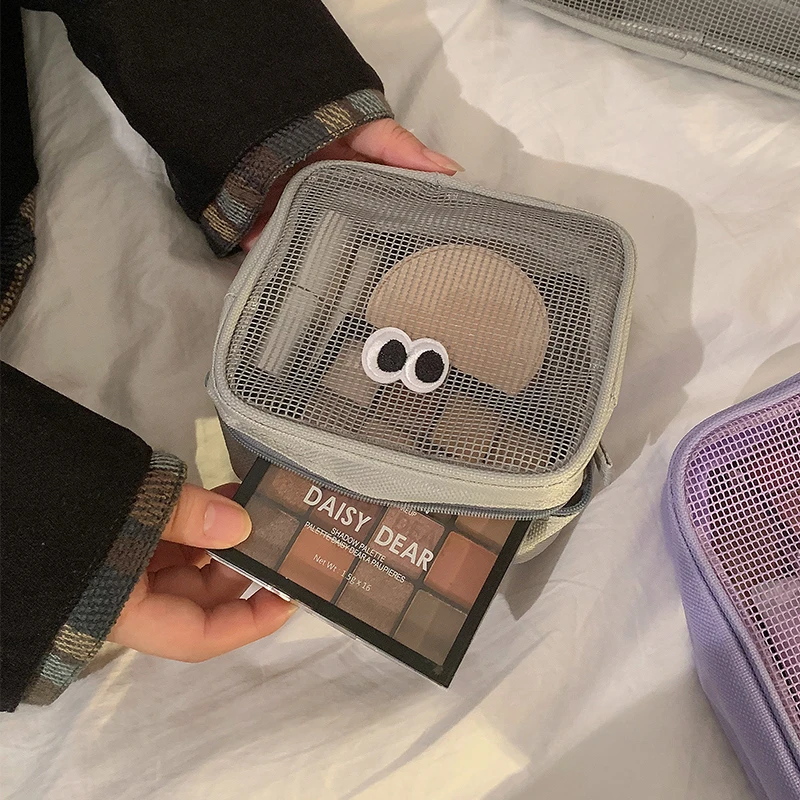 Милая Сетчатая Сумка для макияжа, портативная Вместительная дорожная сумка для хранения косметики