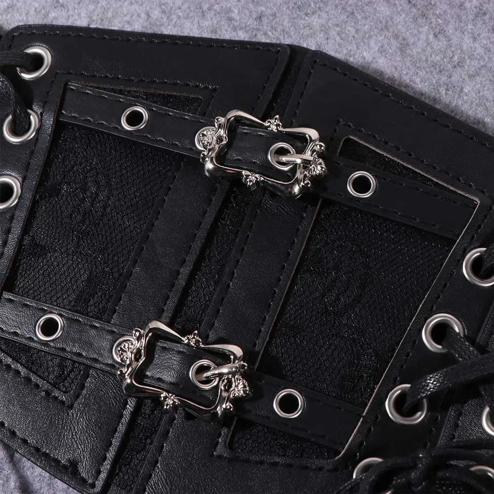 Fashion Adjustable Lace Cummerbunds Solid Color Leather Corset Belt Elastic Flower Wide Waist Corset Ladies
