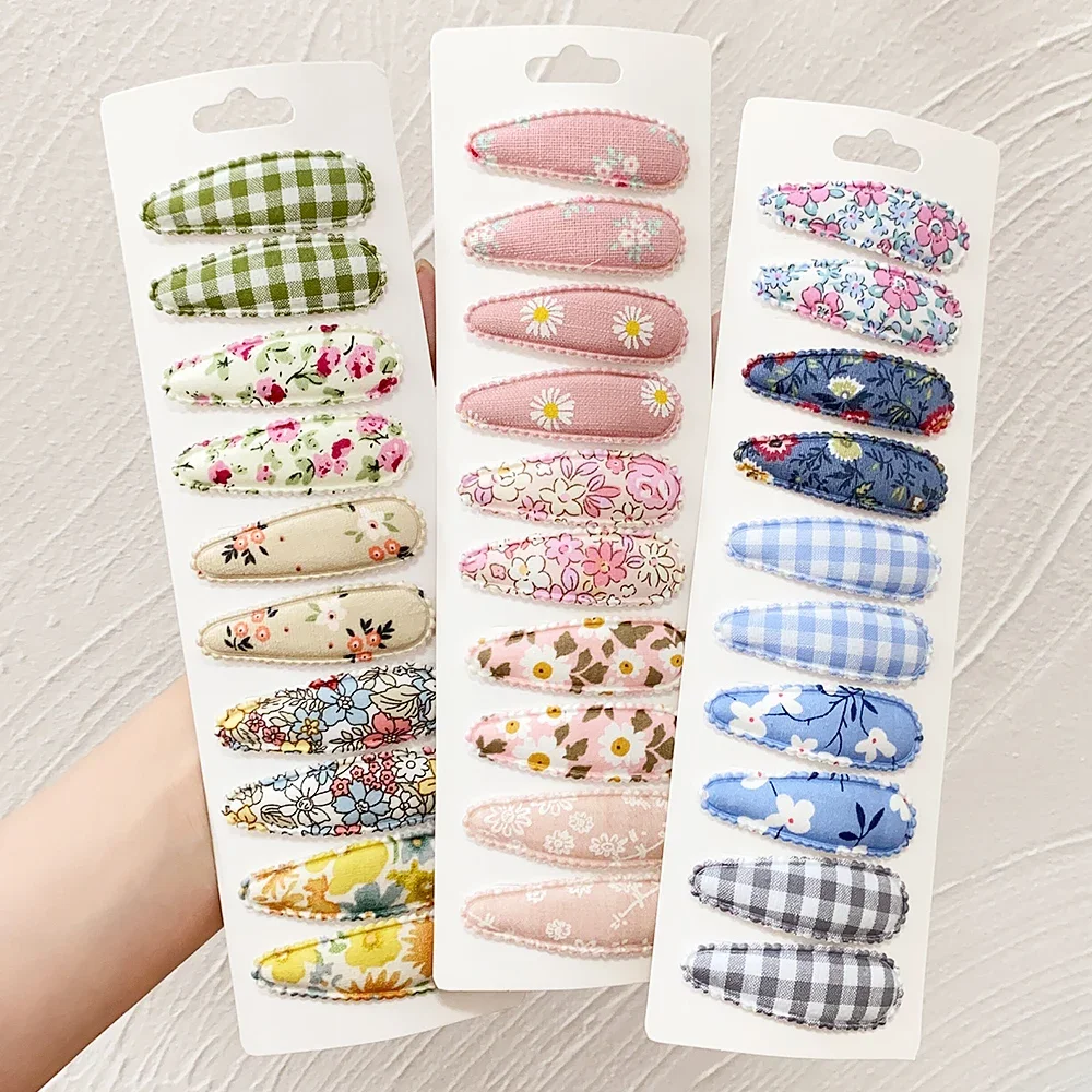 2Pcs/set Printed BB Hairpin Hair Accessories Handmade Canvas Flower Hairclip Girls Sweet Barrettes Headwear Gift Wholesale