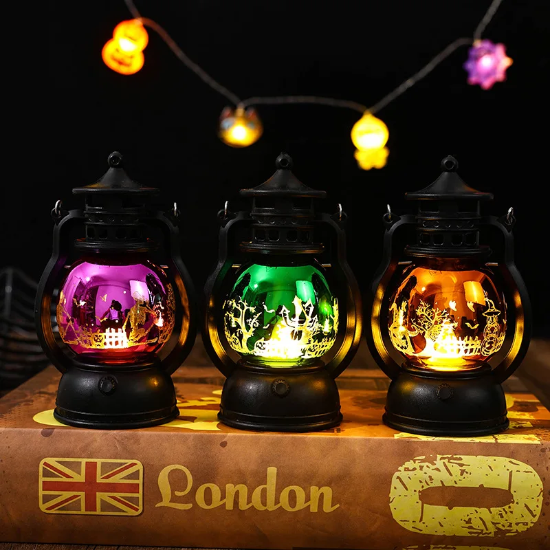 Vintage Halloween Pumpkin Lantern Colorful Small Oil Lamp Durable Portable Ghost Lantern 2024 Festival Accessories