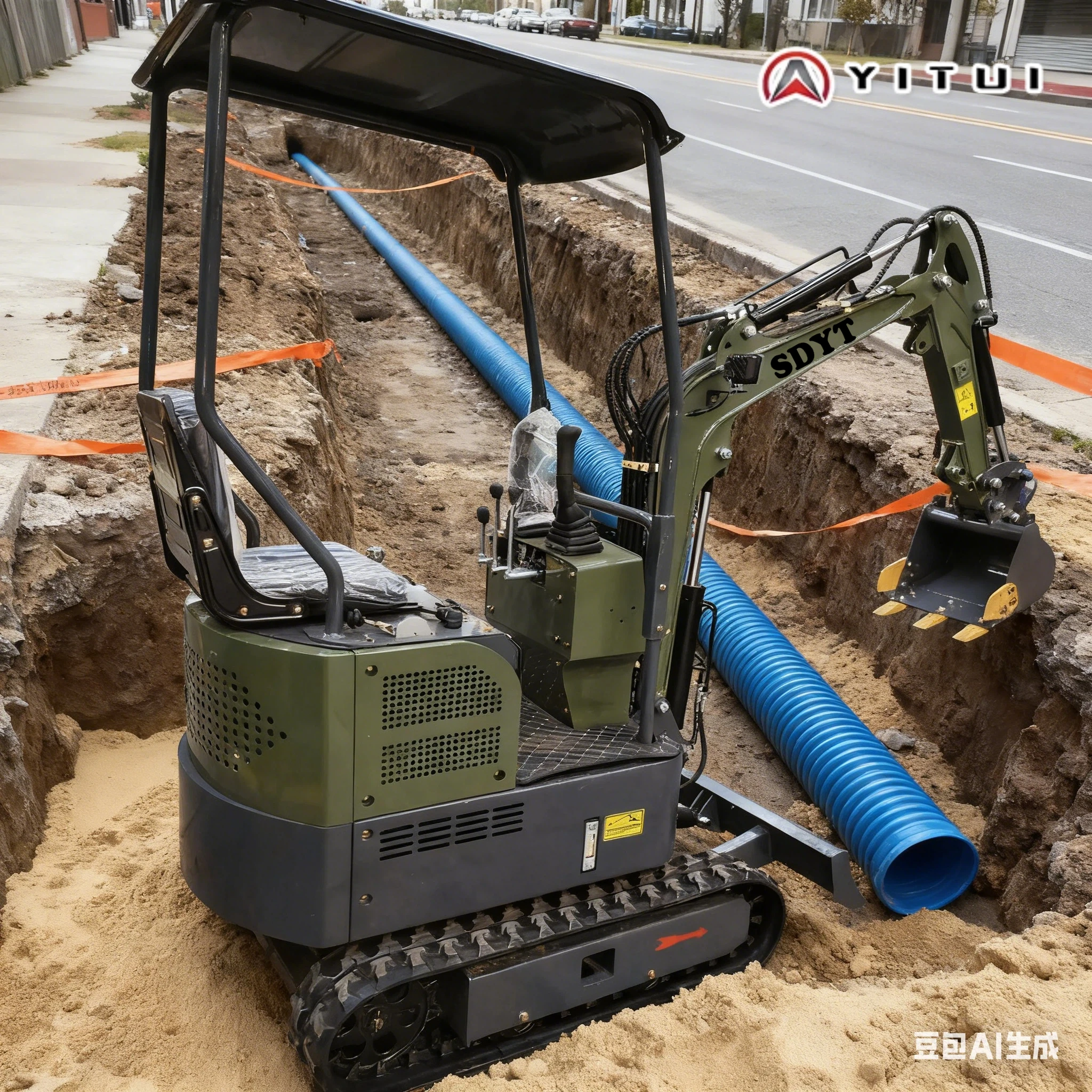 Minibagger 1,2 Tonnen maßgeschneiderte Klimaanlage Heizband Cab Crawler mit Hilfszubehör Schnelle Lieferung