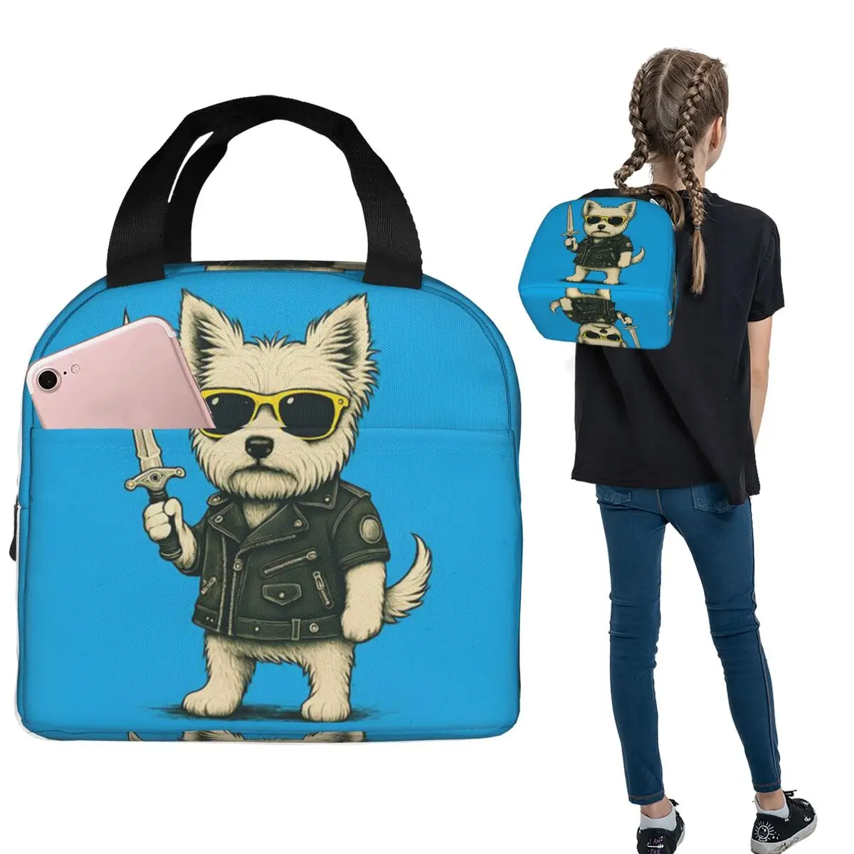 

Cute Ribbon Yorkie Yorkshire Love Dog Insulated Lunch Bag for Women Children Portable Food Boxes Thermal Lunch Box Tote