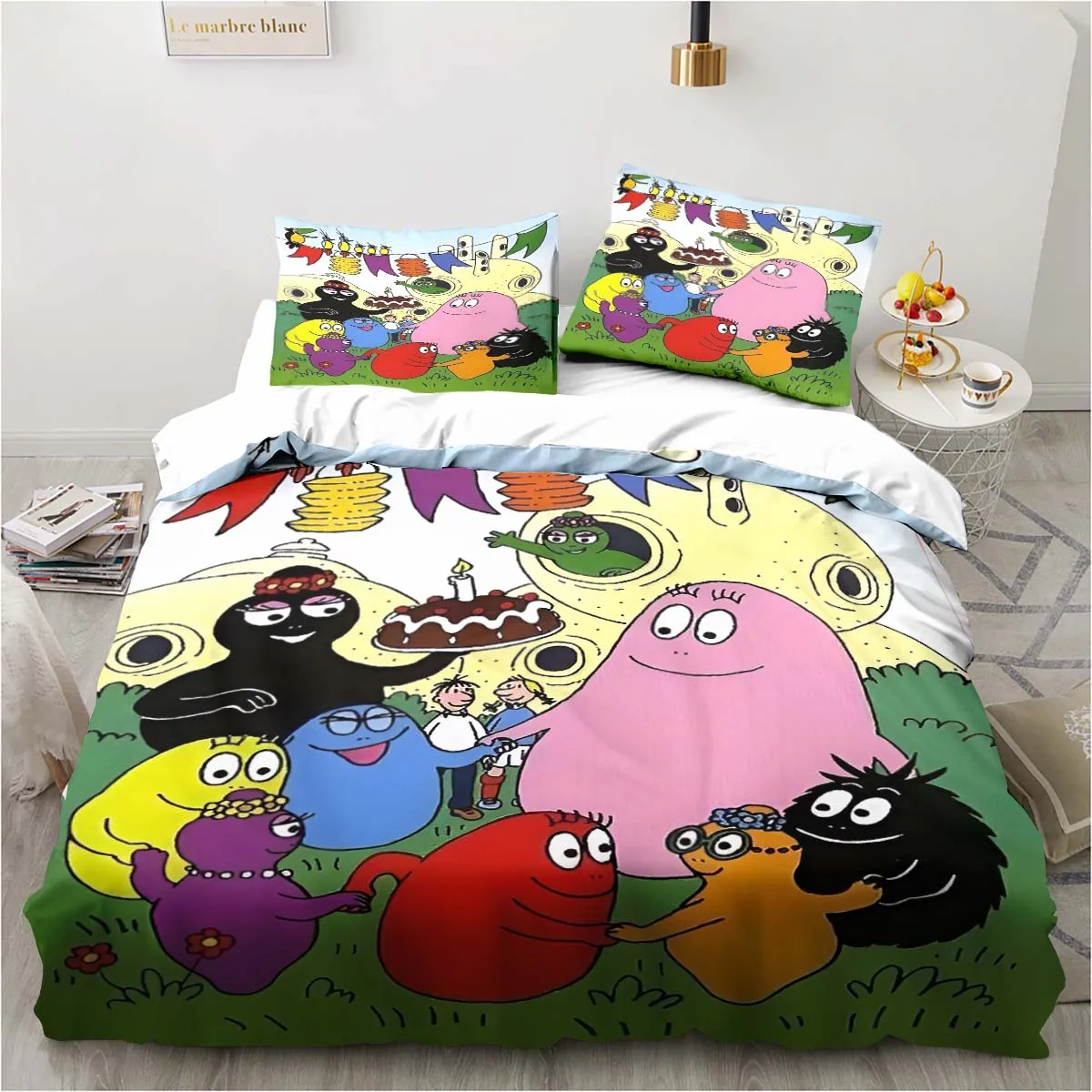 Cute Cartoon Les Barbapapa Bedding Set Soft Duvet Cover Adult Kids Bedroom Single Double King Size Bed Duvet Cover Pillow Case
