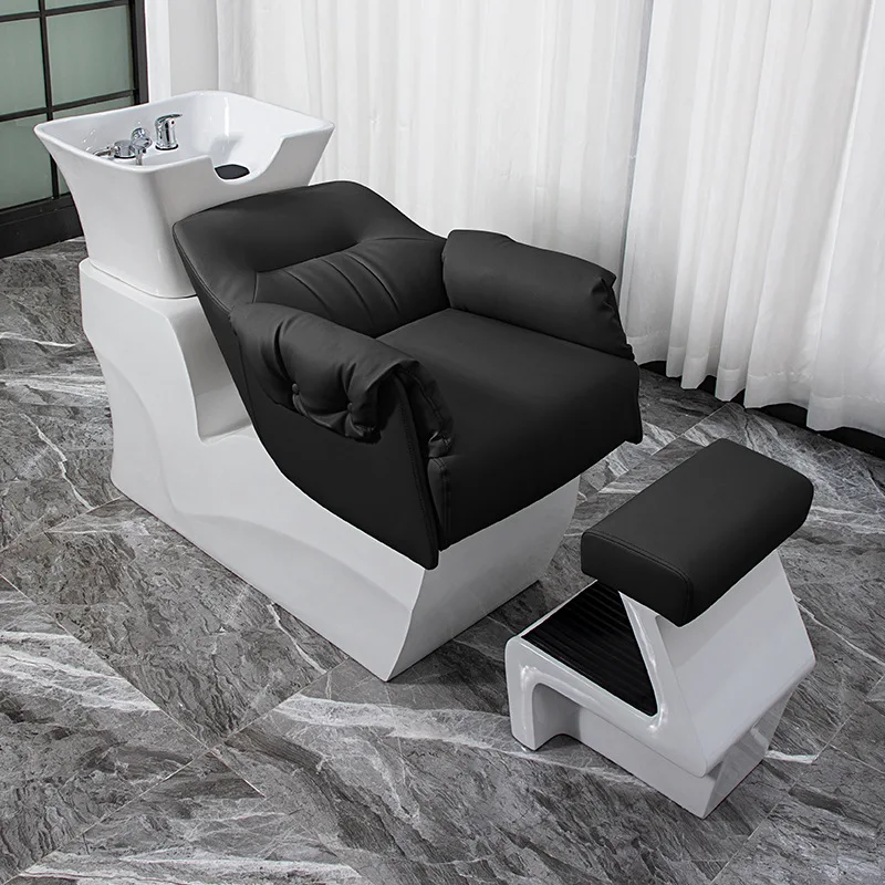 Half-lying shampoo bed, simple high-end ceramic basin for barber shop, hair salon flush bed