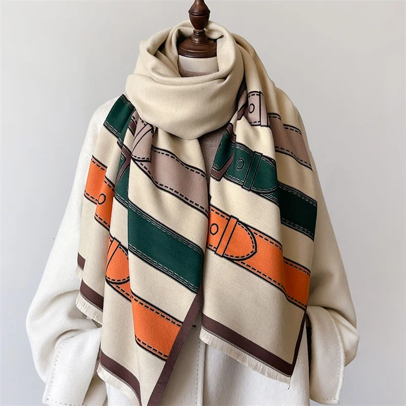 Autumn Winter Scarf Women Pashmina Shawls and Wraps Cashmere Blanket Warm Thick Stoles for Lady Outdoor Bufanda 2024 New Print