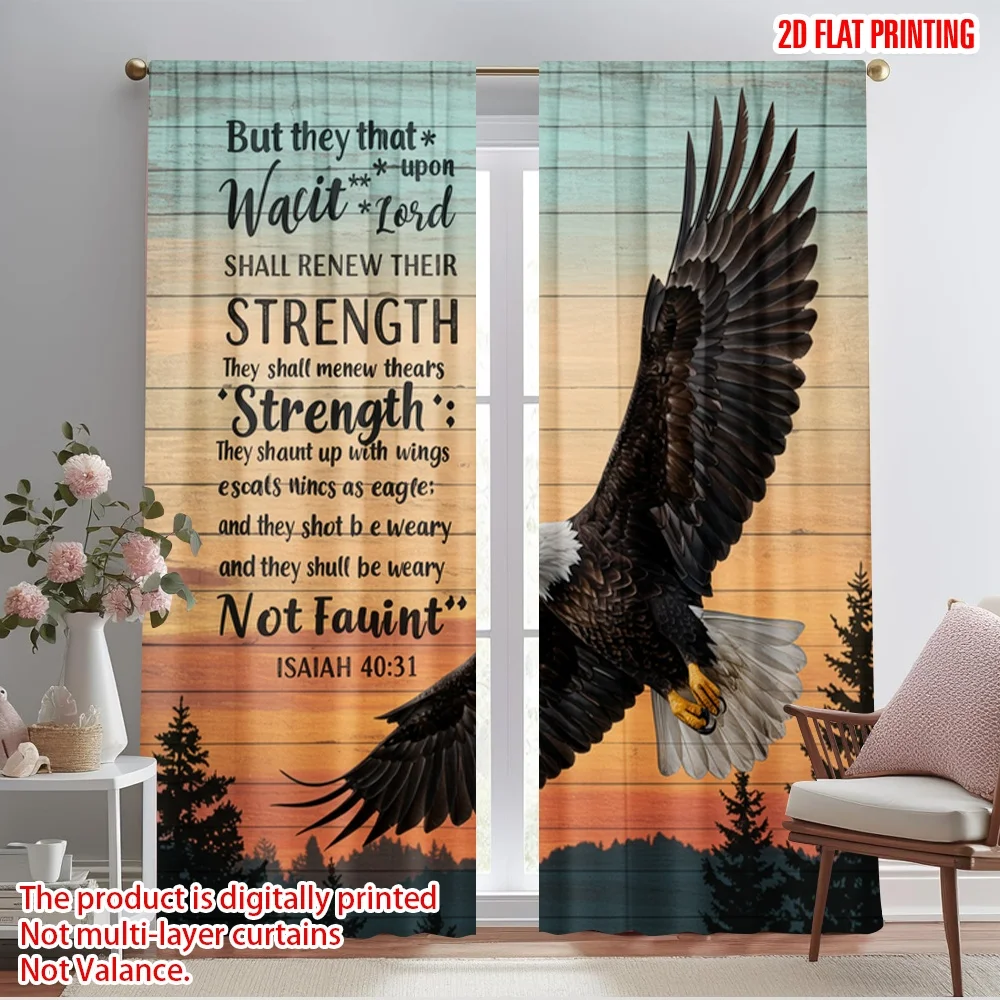 

2pcs 2D flat printing Scene Curtains Eagle Strengthisaiah 100% Polyester Fabric Without Electricity Seasonal Party & Holiday