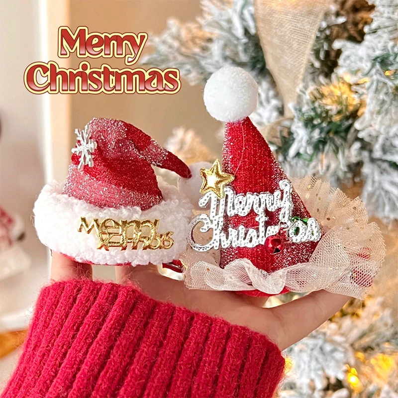 Girls Christmas Hair Clips Festival Gift Unique Santa Claus Hat Hairpin Adult Kid Headwear Dress Up Jewelry Hair Accessories