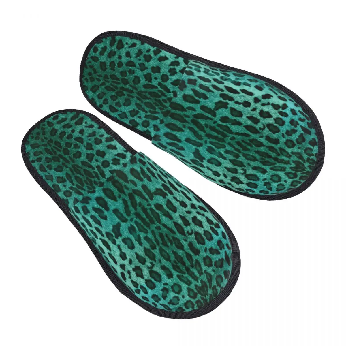 Zapatillas de invitados de leopardo verde personalizadas para dormitorio, zapatilla de casa con estampado de piel de animal para mujer