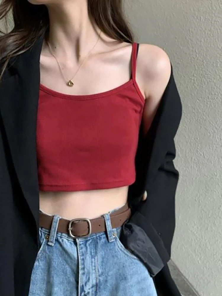 HELIAR Women Candy Solid Sweet Cotton Crop Tops Straps Basic Tops Basic Thin Underwear Camisoles Cute Tube Tops Women Summer