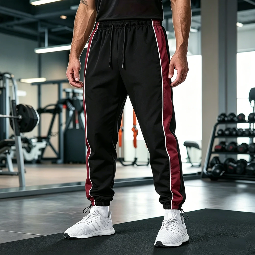 

Men's Casual Quick Dry Track Pants Color Block Side Stripe Trousers Elastic Drawstring Waist Loose Fit Streetwear Joggers