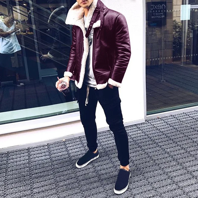 Nice European and American foreign trade popular autumn and winter men's leather clothes solid color popular zipper jacket