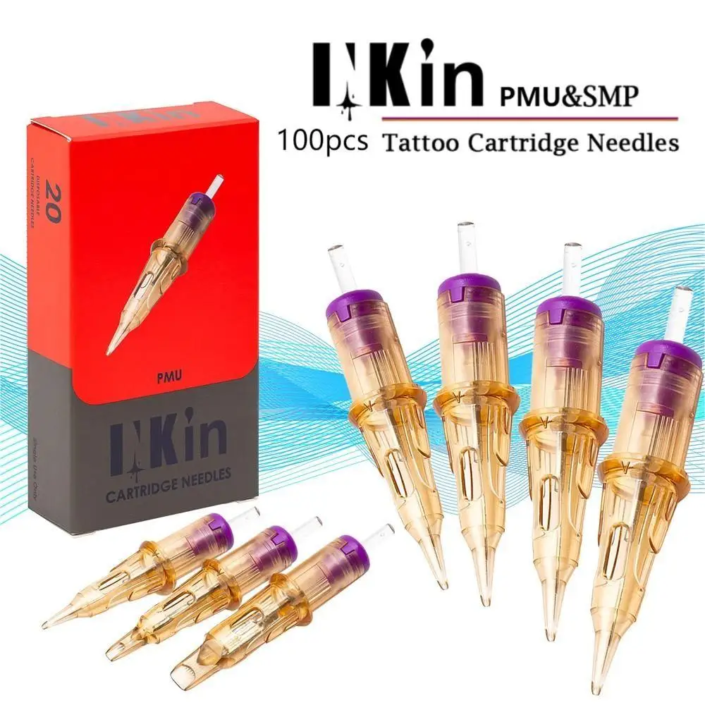 100 Pcs Assorted Sizes INKIN Permanent Makeup Tattoo Cartridge Needle kit for PMU SMP Eyebrow Eyeliner Lips Tattoo Pen Machine