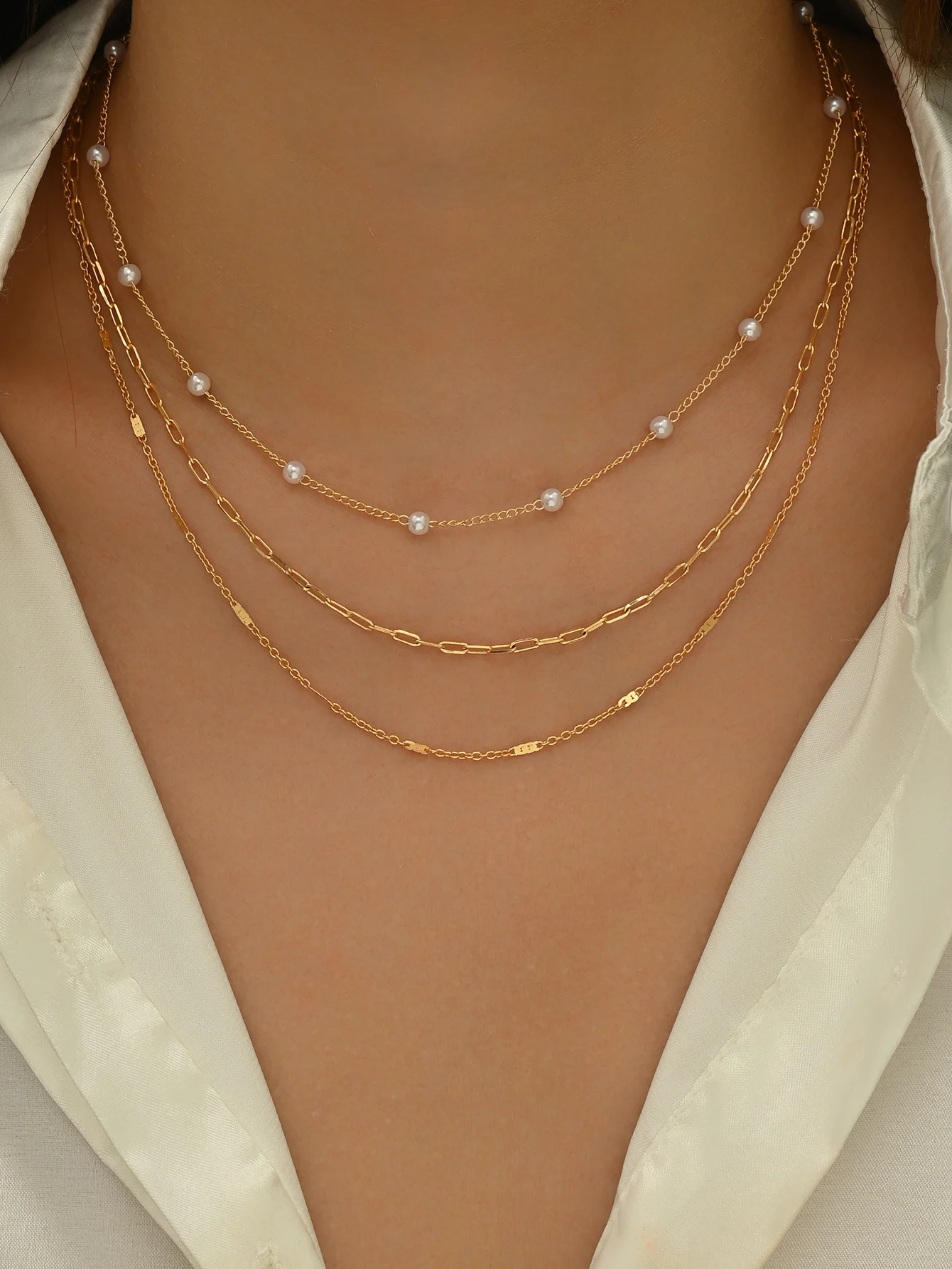 Elegant imitation pearl multi-layer chain women's necklace daily dating accessories