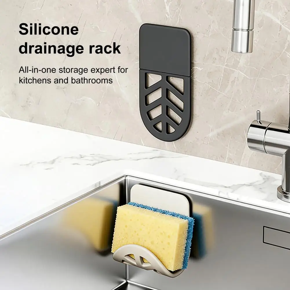 Kitchen Sink Organization Tools Wall Mounted Flexible Sponge Holder Traceless Adhesive Drain Rack Space-saving for Sink for Sink